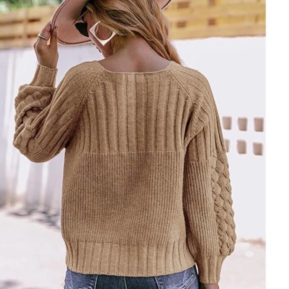 🍂Camel Chunky Cable Knit Button Down Oversized Long Sleeve Sweater Cardigan - Picture 3 of 6
